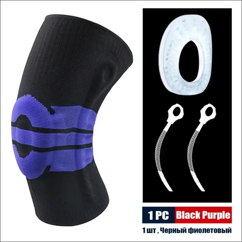 Sports compression knee support brace patella protector knitted silicone spring leg pads