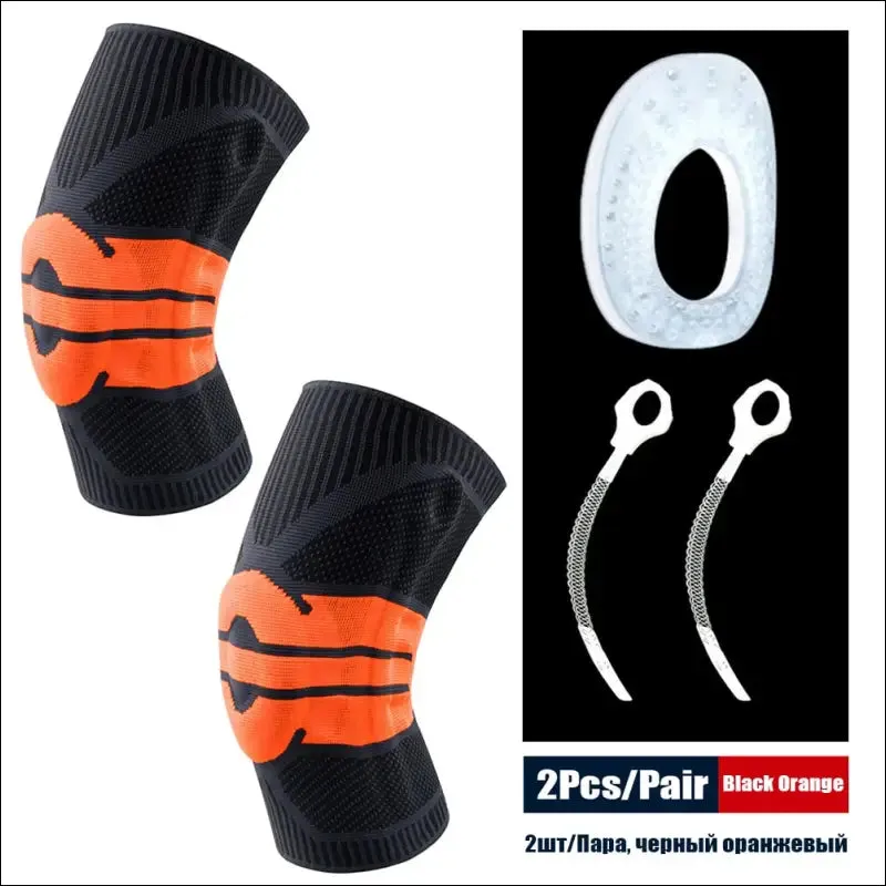 Sports compression knee support brace patella protector knitted silicone spring leg pads