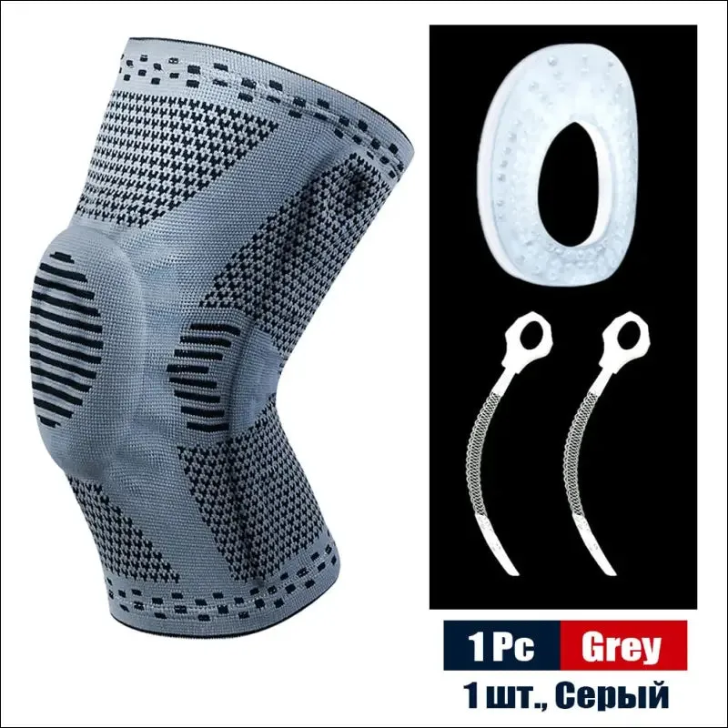 Sports compression knee support brace patella protector knitted silicone spring leg pads