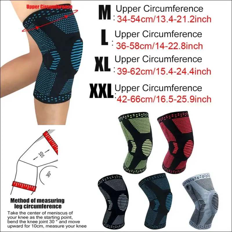 Sports compression knee support brace patella protector knitted silicone spring leg pads