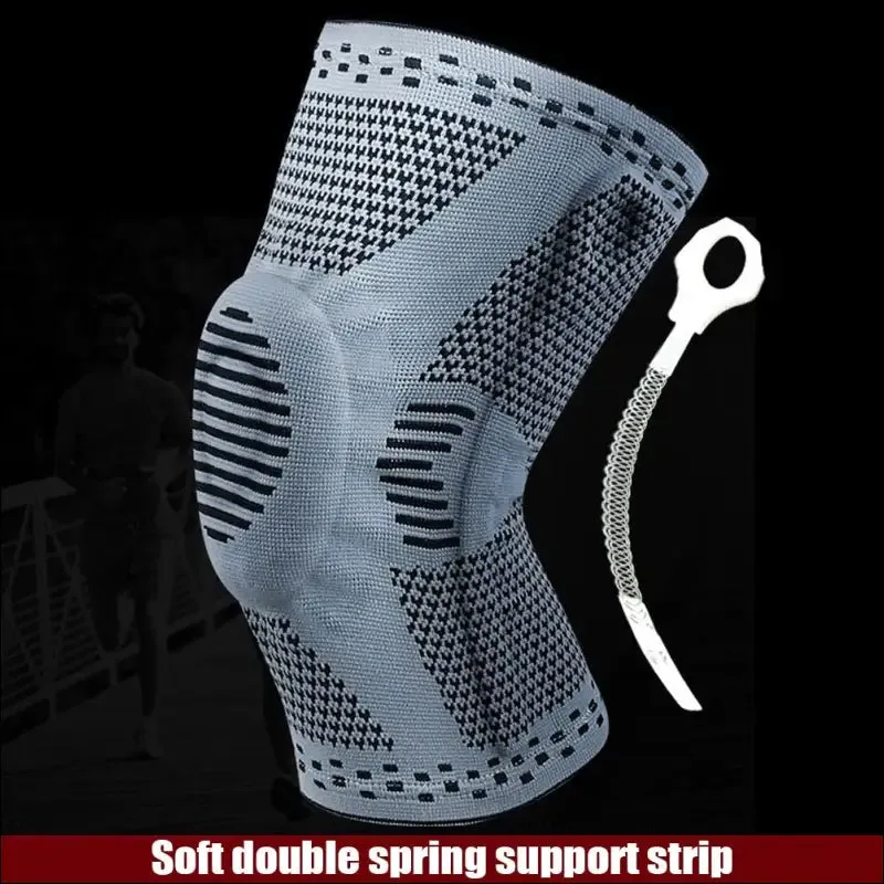 Sports compression knee support brace patella protector knitted silicone spring leg pads