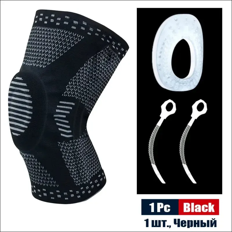 Sports compression knee support brace patella protector knitted silicone spring leg pads