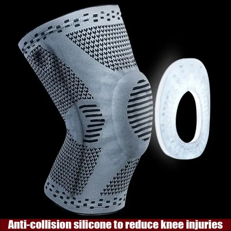 Sports compression knee support brace patella protector knitted silicone spring leg pads