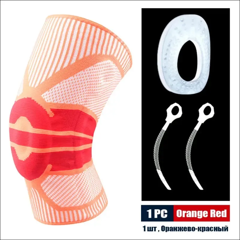 Sports compression knee support brace patella protector knitted silicone spring leg pads