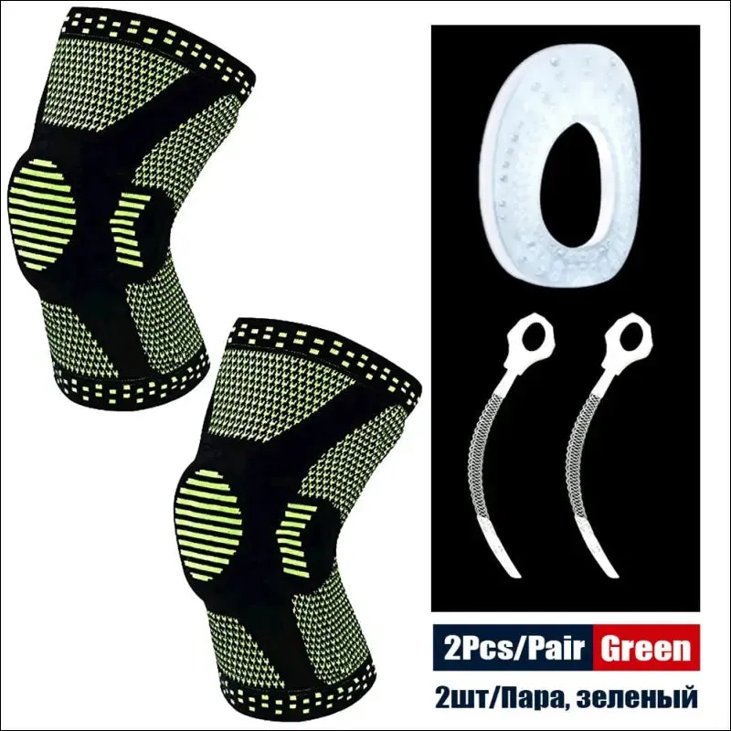 Sports compression knee support brace patella protector knitted silicone spring leg pads