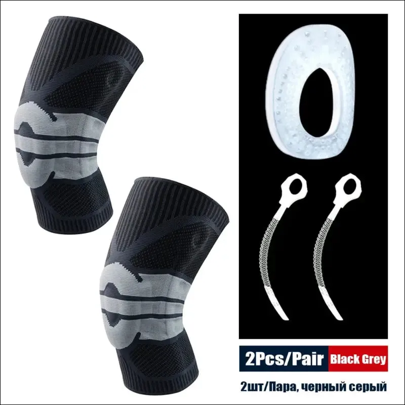 Sports compression knee support brace patella protector knitted silicone spring leg pads