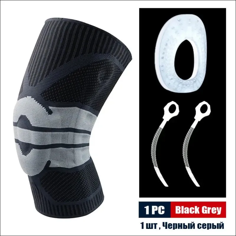 Sports compression knee support brace patella protector knitted silicone spring leg pads