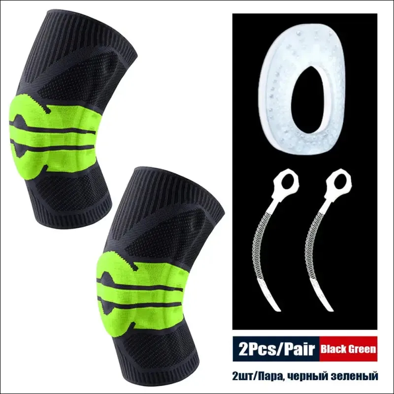 Sports compression knee support brace patella protector knitted silicone spring leg pads