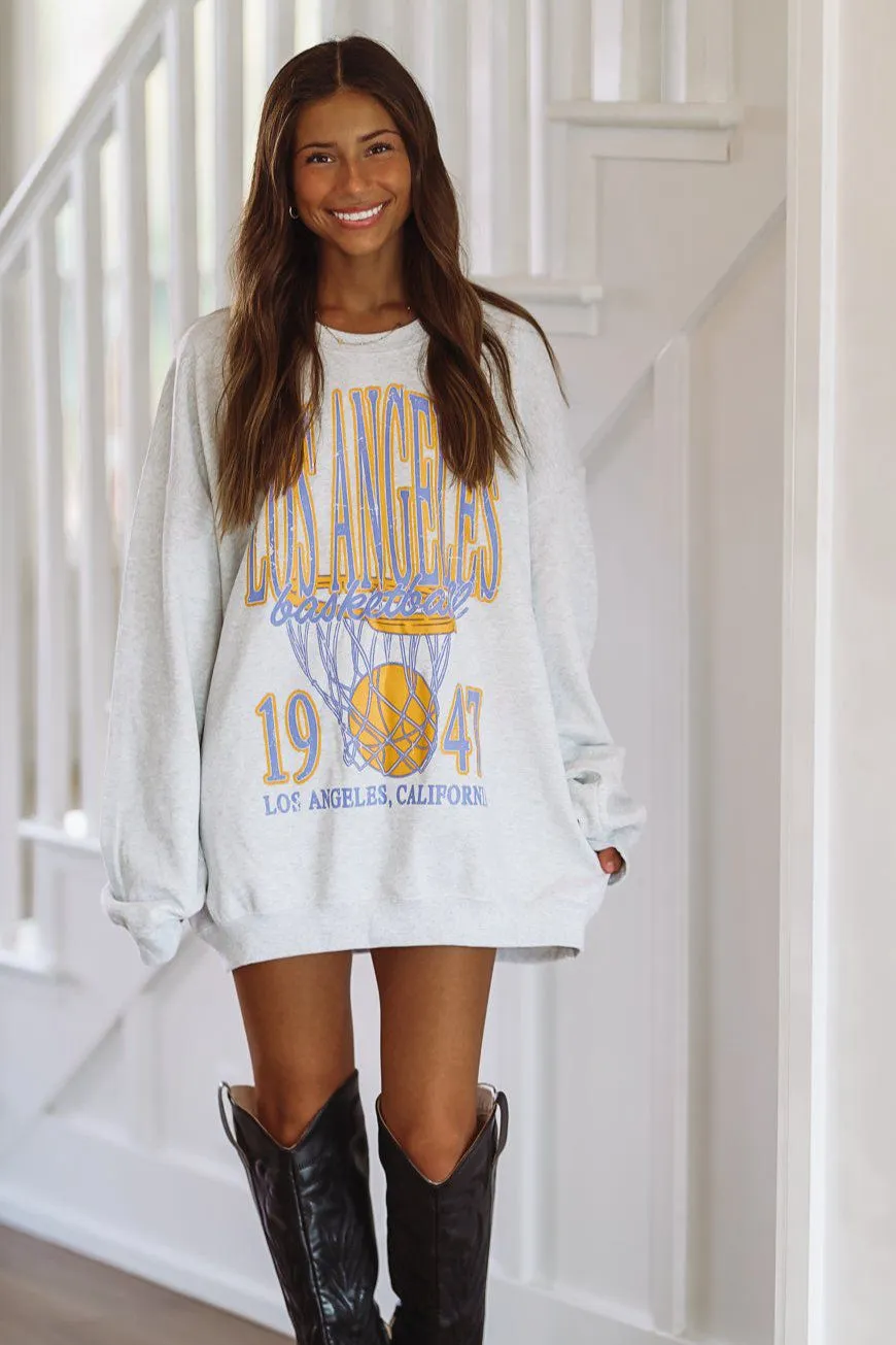 Vintage Los Angeles Basketball  Oversized Sweatshirt - Grey